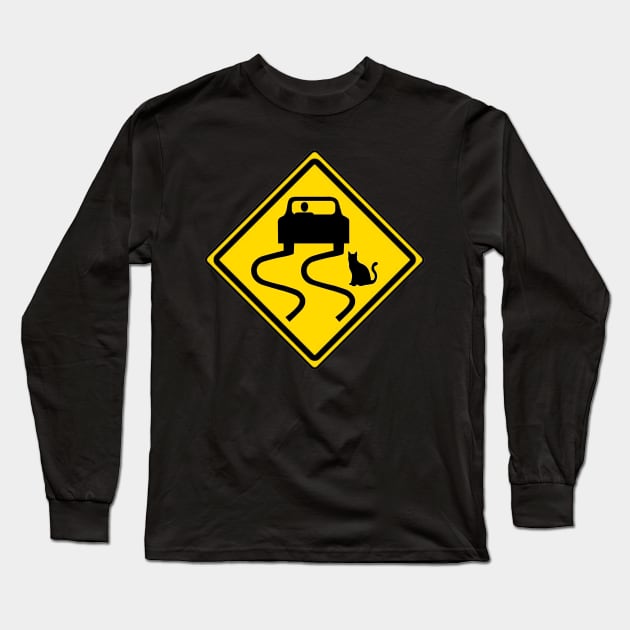 Cat Traffic Sign Long Sleeve T-Shirt by bobeckstein